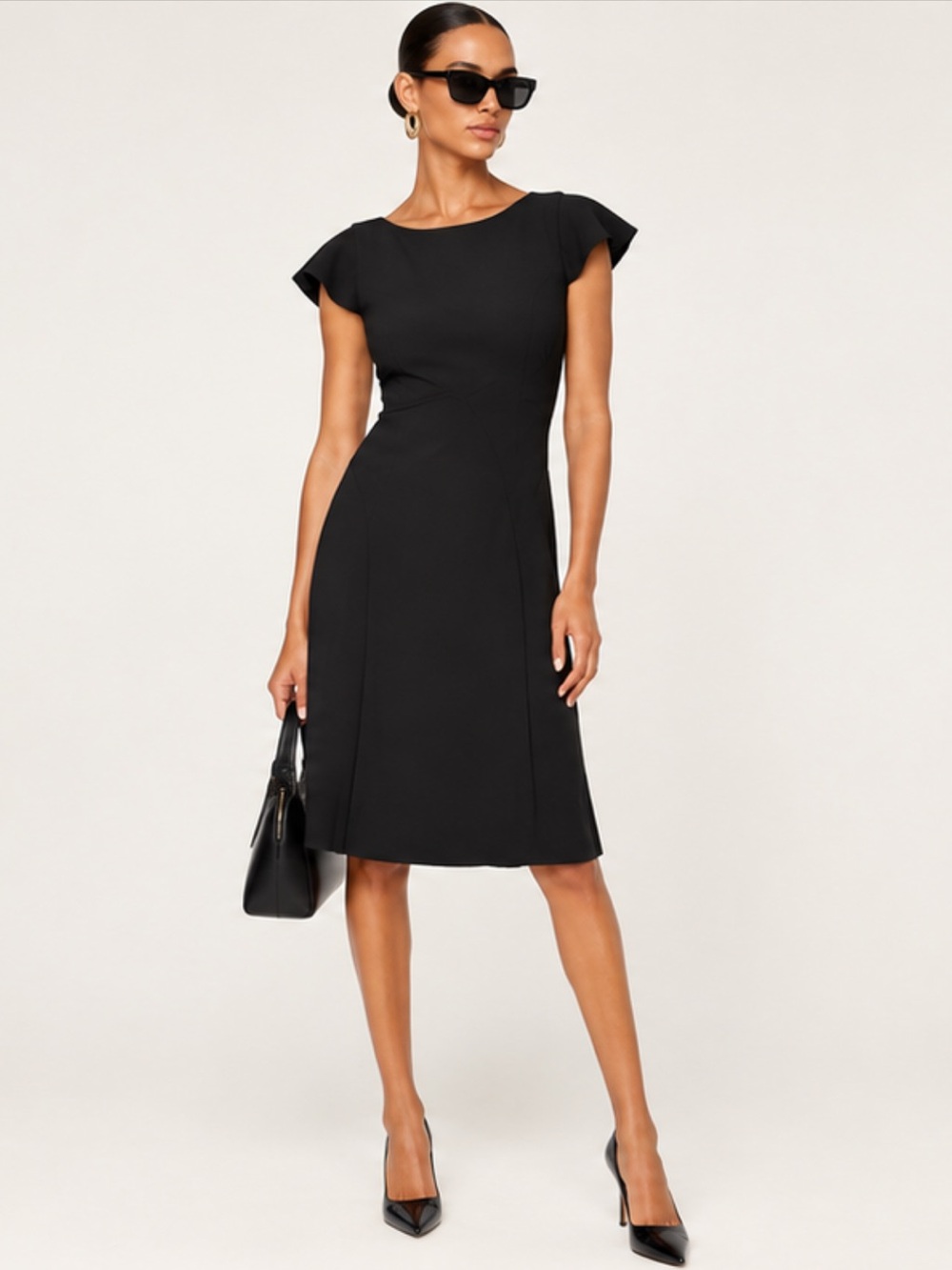 Calvin Klein Black Dress with Flutter Sleeves Size 4 $149 MSRP